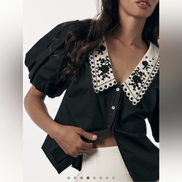 Anthropologie Tops - Embroidered vneck collar blouse anthro nwt